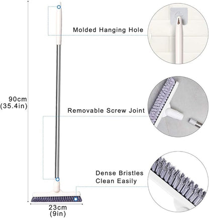 Affogato Floor Scrub Brush Bathroom Long Handle Bathtub Push Broom Shower Tile Grout Scrubber Rotatable Indoor Kitchen Scrubbing Cleaning Brush for Hard to Reach Areas - White
