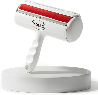 YOLLO Roller Pet Hair Remover - Portable Dog Hair Remover - Self-Cleaning Pet Hair Remover with Built-in Fur Bin, Reusable Lint Remover for Dog & Cat Hair on Furniture, Carpet, Sofa, Bed, Car - White