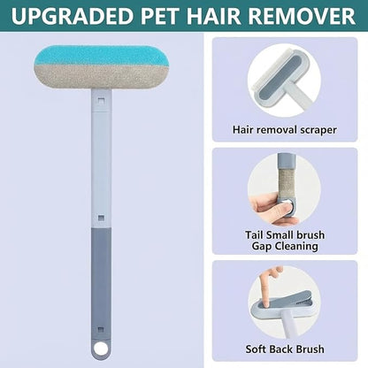 Pet Hair Remover Set, 3-in-1 Pet Hair Remover Brush with Built-in Detail Brush & Long Handle, Magic Pet Hair Removal Glove, Multi-Surface Pet Hair Remover for Home & Car & Furniture