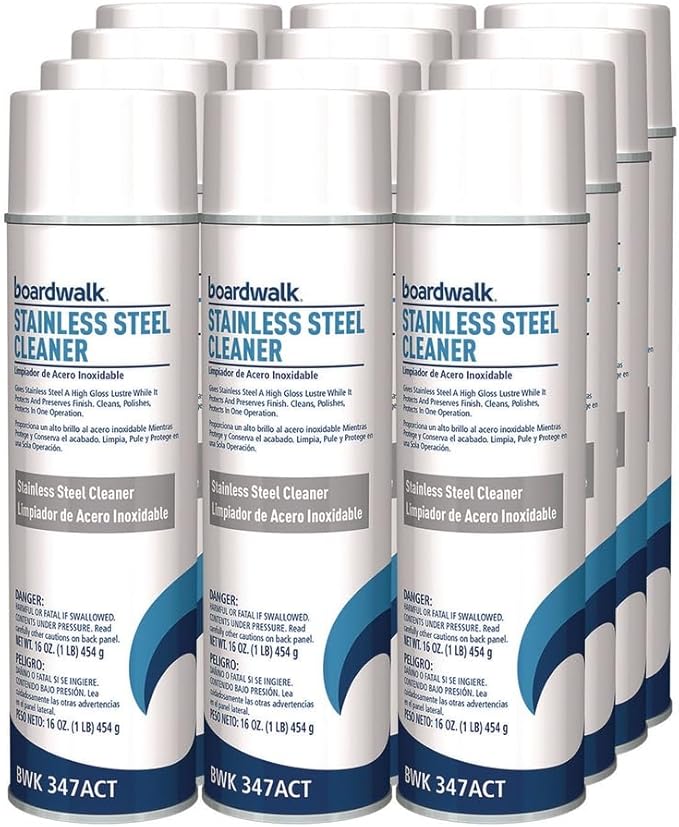 Boardwalk 347ACT Stainless Steel Cleaner & Polish, Lemon, 18oz Aerosol (Case of 12)