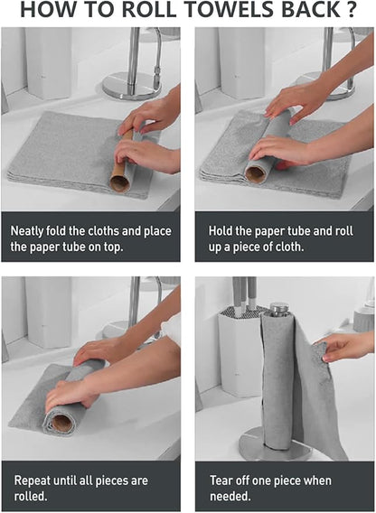 Fantasticlean Microfiber Cleaning Cloth Roll -60 Pack, Tear Away Microfiber Towels, 12" x 12", Reusable, Washable, Lint Free, Ultra Absorbent Dishcloth for All-Around Cleaning (Pink & Grey)