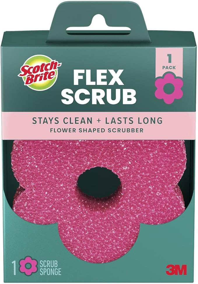 Scotch-Brite Flex Scrub, Pink, Non-Scratch Dish Sponge with Flexible Shape, Non- Scratch,1 Kitchen Sponge