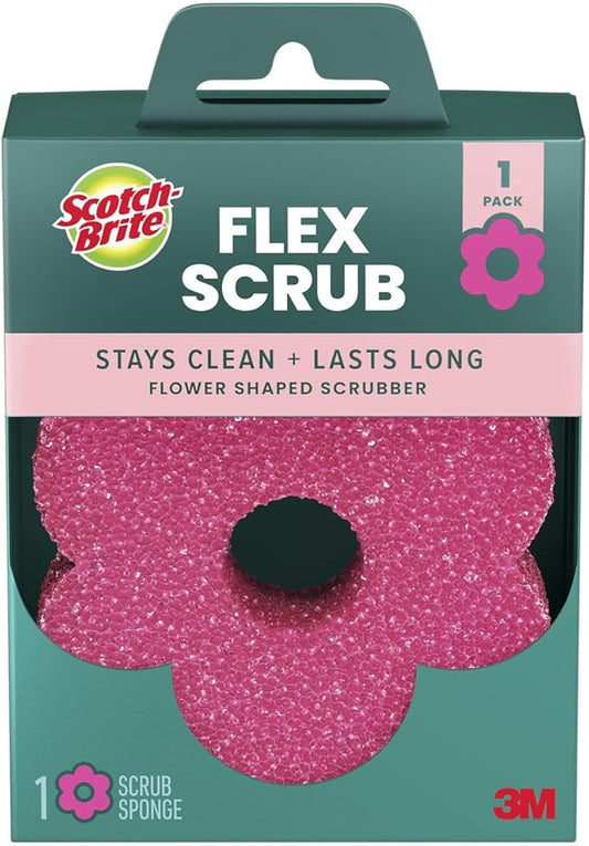 Scotch-Brite Flex Scrub, Pink, Non-Scratch Dish Sponge with Flexible Shape, Non- Scratch,1 Kitchen Sponge