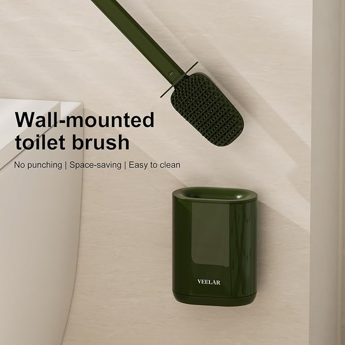 Toilet Brush and Holder Set - Wall Mounted Bathroom Scrub Brush, Toilet Bowl Brush and Plunger Set for Bathroom Cleaner (Green)