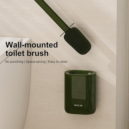Toilet Brush and Holder Set - Wall Mounted Bathroom Scrub Brush, Toilet Bowl Brush and Plunger Set for Bathroom Cleaner (Green)