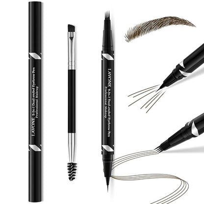LAVONE Eyebrow Pen,2-IN-1 Dual-ended Waterproof Eyebrow Pencil,with 4 Tip Microblading Eyebrow Pen and Ultra-Precise Brow Pencil,Dual-ended Eyebrow Brush,Eyebrows Makeup for Natural Looking-Ash Brown