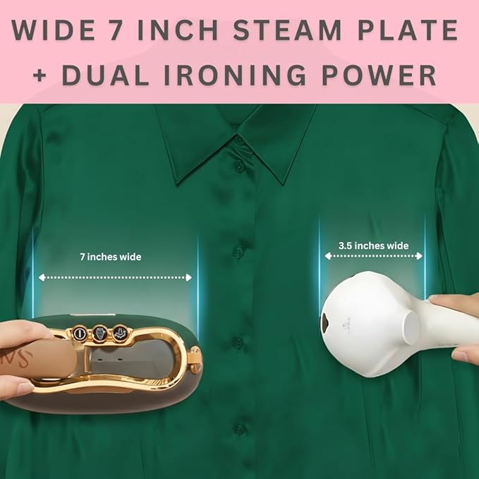 SALAV® Retro Edition Duopress Handheld Garment Steamer & Iron, Ceramic Plate, 1000W, No Drip Steam, Vertical & Horizontal Steam, Rose - Removes Wrinkles & Refreshes Clothes, Vintage Style
