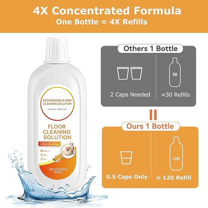 2 Packs Floor Cleaner Orange Scented Compatible with Tineco Cleaning Solution Deep Clean Residue & Streak Free, for Tineco Solution Cleaning Liquid for ALL Robotic Vacuum Mop Cleaner Solution