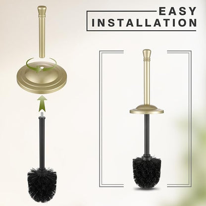 Gold Toilet Brush and Holder Set,304 Stainless Steel Toilet Bowl Brush and Holder for Bathroom,Heavy Duty Toilet Brush,Durable Scrubbing Bristles,Splash Resistant,Long Handle