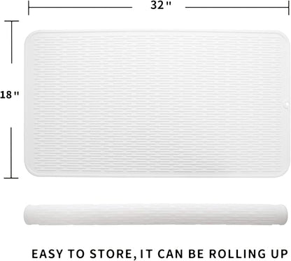 MicoYang Silicone Dish Drying Mat for Multiple Usage,Easy clean,Eco-friendly,Heat-resistant Silicone Mat for Kitchen Counter or Sink,Refrigerator or Drawer Liner White 4XL 32 inches x 18 inches