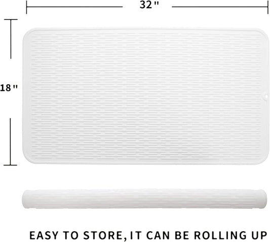 MicoYang Silicone Dish Drying Mat for Multiple Usage,Easy clean,Eco-friendly,Heat-resistant Silicone Mat for Kitchen Counter or Sink,Refrigerator or Drawer Liner White 4XL 32 inches x 18 inches