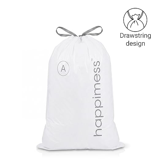 happimess 8 Gallon (30L) Drawstring Trash Bags, Unscented, White, Heavy Duty LDPE Liners for Kitchen and Household, Custom Fit 80 Count (4 Packs of 20 Liners) HPM3000A-W-4SET