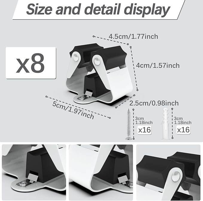 3-H Broom Hanger,Mop and Broom Holder Wall Mount 8pc for Hanging and Organizing Shovel,Rake,Brush,Yard Tools in Kitchen,Laundry Room,Bathroom,House