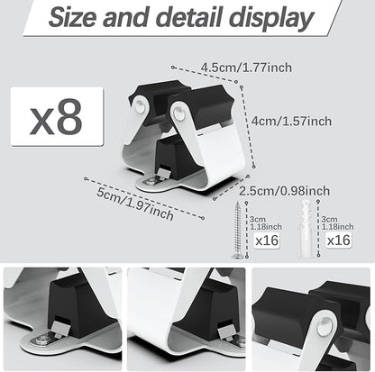 3-H Broom Hanger,Mop and Broom Holder Wall Mount 8pc for Hanging and Organizing Shovel,Rake,Brush,Yard Tools in Kitchen,Laundry Room,Bathroom,House