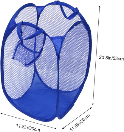Foldable Laundry Hamper Basket Blue Mesh Dirty Clothes Organizer for College Dorm Easy Open Design Portable Laundry Bag for Home Use Toy Storage