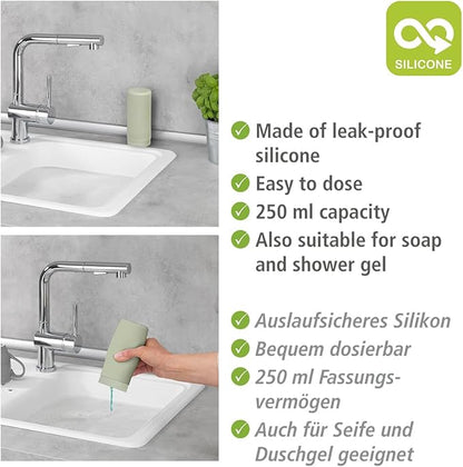 WENKO Easy Squeeze Dish Soap Dispenser for Kitchen Sink, Squeeze Bottle for Washing Up Liquid and Hand Soap, Round refillable Plastic Bottles, Easy to Fill and to use, 8.5 oz, Light Green