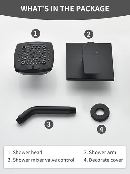Matte Black Shower Faucet Set 6 Setting Shower Head 5 Inch Shower Trim Kit Modern shower valve kit High Pressure Shower Fixtures Shower System