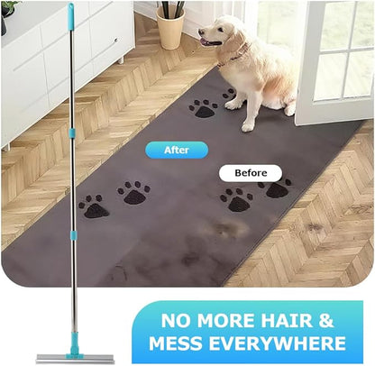 Carpet Rake for Pet Hair Removal, 1 Pet Hair Removal Tool with 2 Pet-Comb, 55” Reusable Dog-Hair Carpet Rake with Adjustable Long Handle, for Sofa, Couch, Car, Rug(Color:Blue)