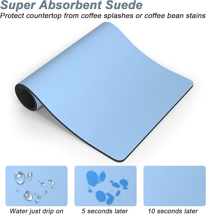Rnivvi Coffee Mat, 16" x 24" Coffee Bar Mats for Espresso Machine Station Accessories and Organizer, Hide Stain Rubber Backed Absorbent Dish Drying Pad for Kitchen Counter, Cute Bar Decor Pad, Blue