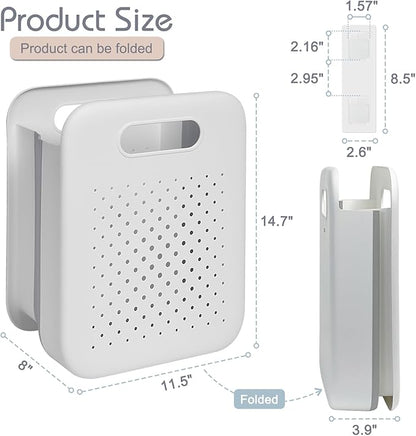 Collapsible Laundry Basket, Space-Saving Wall-Mounted Hamper, Detachable Hanging Organizer for Home, Dorms, RVs, Measures 11.8" x 8" x 14.7" In (White)