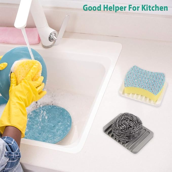 3PCS Self Draining Soap Holder, Premium Silicone Soap Dish, Soap Saver for Shower, Bathroom, Kitchen, Bath Tub, Sponges, Keep Soaps Bars Dry Clean, Easy Clean, Extend Soaps Life (Blue)