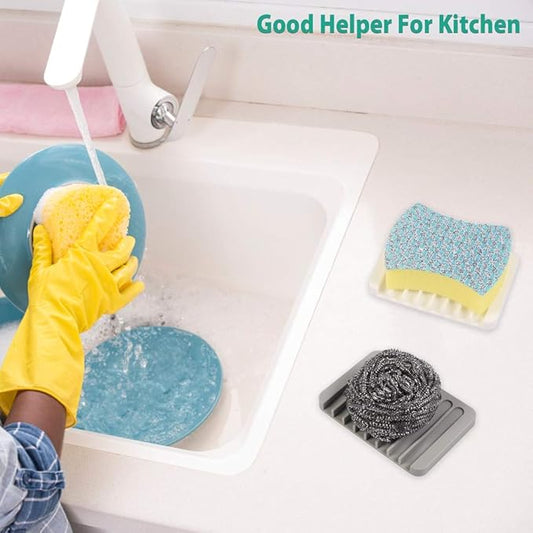 3PCS Self Draining Soap Holder, Premium Silicone Soap Dish, Soap Saver for Shower, Bathroom, Kitchen, Bath Tub, Sponges, Keep Soaps Bars Dry Clean, Easy Clean, Extend Soaps Life