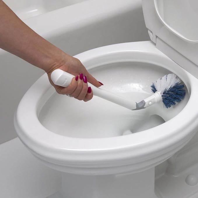 Unger No-Drip Toilet Brush Set, Flexible Neck Scrubber with Portable Carrying Caddy Holder, Discreet Bathroom Cleaning Supplies, Scrub Tough Stains with Non-Scratch Bristles