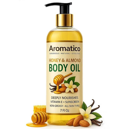 Aromatico Honey & Almond Body Oil for Women – 7 fl oz | Moisturizing After Shower Body Oil for Daily Use | Cozy & Creamy Fragrance