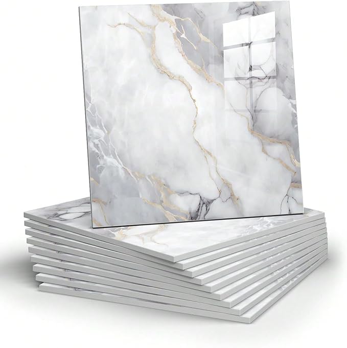 Chejiaye 22pcs Marble Peel and Stick Backsplash Surface Waterproof Wall Panels,Self-Adhesive Marble PVC Foam Wall Panels for Kitchen, Bathroom - 11.8"x11.8" Kitchen Tile(Not Real Tiles,Colorful)