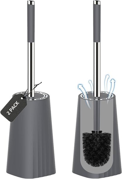 SetSail Toilet Brush, Compact Size Toilet Bowl Brush and Holder Toilet Brushes for Bathroom with Stainless Steel Handle Toilet Cleaner Brush with Durable Scrubbing Bristles, 2 Packs-Gery