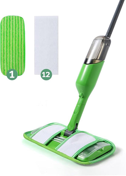 Eyliden Spray Mop for Small Spaces - 360° Swivel Mop with 12 Disposable Cloths, 1 Reusable Pad, 13oz Refillable Bottle | Perfect for Apartments, Dorms & Compact Living
