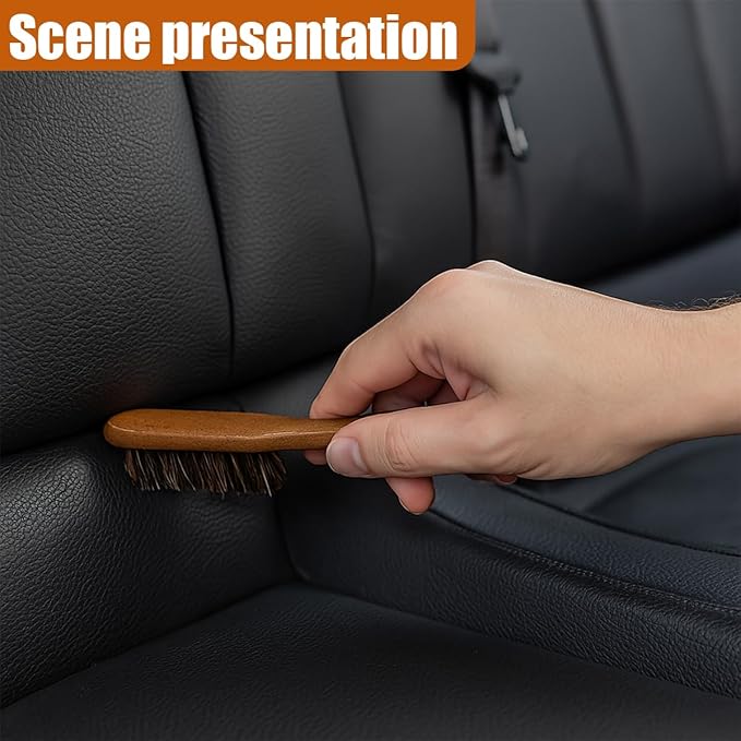 Car Leather & Upholstery Cleaning Brush Set, Horse Hair Long Bristle Detailing Brush, Versatile Automotive Interior Cleaning Accessories for Seat, Carpet, Sofa, Furniture, Shoes (Brown)