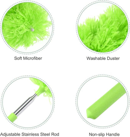 MECCANIXITY Microfiber Cleaning Duster, 12 to 31.5 Inch Washable Extendable Brush Flexible Feather Duster for Window Furniture, Green