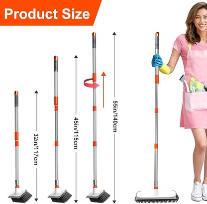 BITOPE Deck Scrub Brush with Long Handle, Heavy Duty Floor Cleaning Brush Scrubber with Stiff Bristle for Concrete Tile Patio Garage Bathroom
