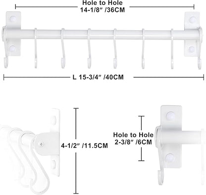 Dseap Kitchen Utensil Holder Hanger, Pot and Pan Rack Wall Mounted, Kitchen Rail with 8 Hooks for Hanging Cooking Utensils, Mugs, Spoons, Wall Mounted, White, Pack of 2