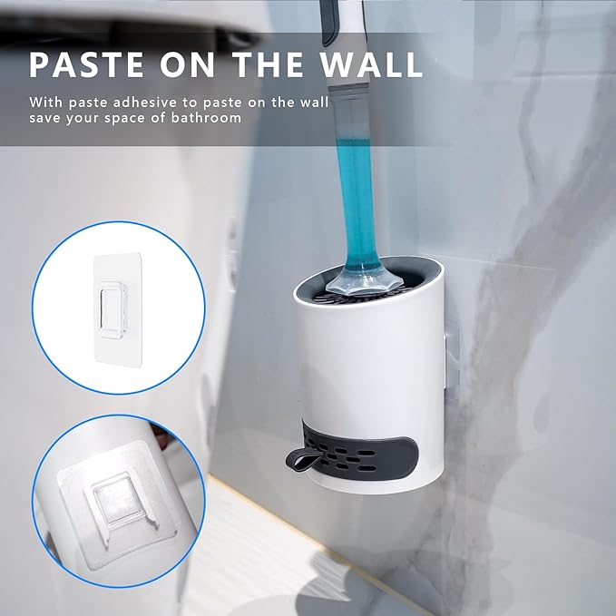 GREATLINK Silicone Toilet Brush with Holder, Non-Scratch Bendable Toilet Brush Scrubber for Curved Rim, Drip-Proof & Space Saving, Includes Adhesive Mount