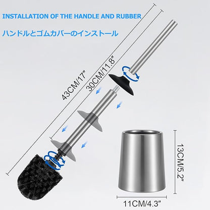 SUS304 Stainless Steel Toilet Brush and Holder Set Toilet Brush Case Cleaner for Toilet Bowl Bathroom Cleaning Brush Caddy Cepillo de Baño Brushed Stainless Silver