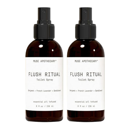 Muse Apothecary Flush Ritual - Aromatic & Refreshing Toilet Spray, Use Before You Go, 8 oz, Infused with Natural Essential Oils - Bergamot + French Lavender + Sandalwood, 2 Pack
