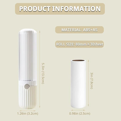 Compact Lint Roller with 150 Sheets - Portable Pet Hair Remover for Clothes, Furniture, and Travel Essentials Household Use, 1 Handle+5 Roller Refills (White)
