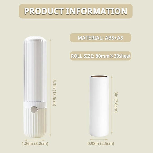 Compact Lint Roller with 150 Sheets - Portable Pet Hair Remover for Clothes, Furniture, and Travel Essentials Household Use, 1 Handle+5 Roller Refills (White)