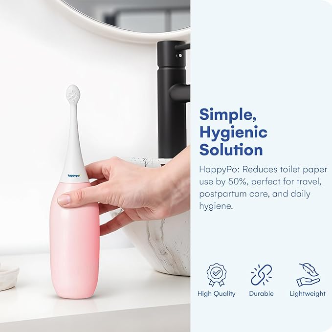 The Original HAPPYPO Portable Bidet l The Easy-Bidet 2.0 Replaces Wet Wipes and Shower Toilet l Portable Bidets Sprayer and Butt Shower for Travel - Peri Bottle Postpartum - Rose
