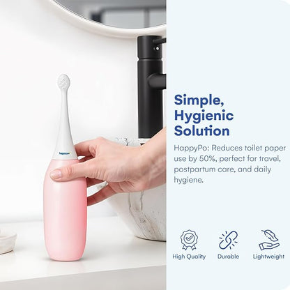 The Original HAPPYPO Portable Bidet l The Easy-Bidet 2.0 Replaces Wet Wipes and Shower Toilet l Portable Bidets Sprayer and Butt Shower for Travel - Peri Bottle Postpartum - Rose