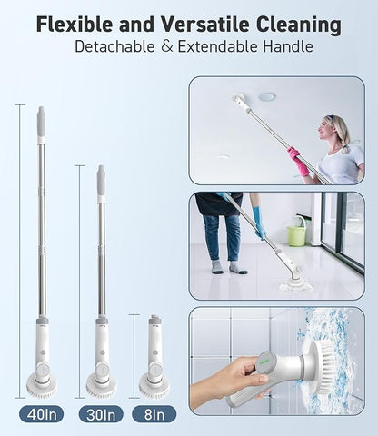 VEWIOR Electric Spin Scrubber, Cordless Cleaning Brush with 3 Adjustable Angle 2 Speeds 3 Replaceable Brush Heads for Floor Bathroom Tub Tile Kitchen Window