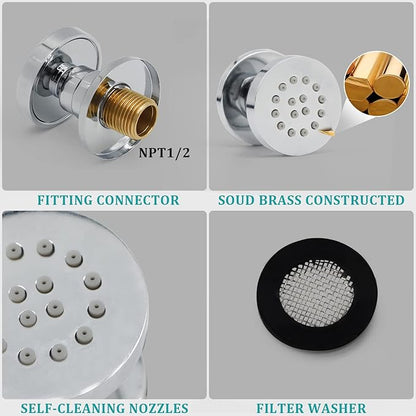 HOMEDEC Showerhead Body Spray Massage Spa Shower Jet in Wall for Bathroom (Dia 2inch, Chrome Finish)