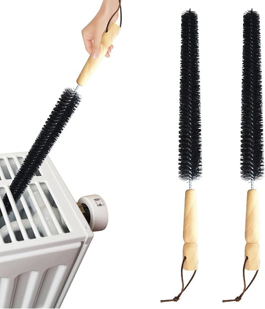 2Pcs Radiator Brush, Dryer Lint Brush Vent Cleaner, 16 inch Long Flexible Refrigerator Coil Soft Bristile Brush with Wooden Handle, Laundry Room and Washer Dryer Organizer (Color:Black)