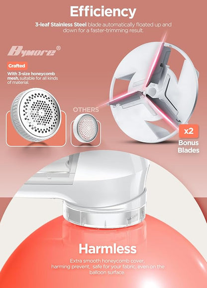 Bymore Fabric Shaver, Lint Remover, Lint Shaver Defuzzer Sweater Shaver for Clothes and Furniture with AC Adapter Pill Fuzz Remover-Pure White