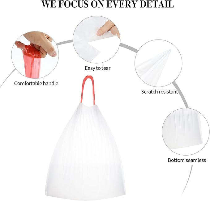 6Rolls Drawstring Small Trash Bags,4 Gallon Thicken Drawstring Small Garbage Bags for Kitchen,Bathroom,Bedroom,Home,Office Trash Cans，120 Counts (White)