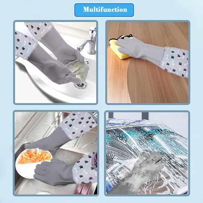 Pet Grooming Gloves Pet Hair Remover Cat, Dog Washing Gloves Silicone Heat Resistant Cleaning Gloves with High-Density Teeth Grooming Gloves for Dogs, Cats, Horses (2 Pairs - Blue & Gray)