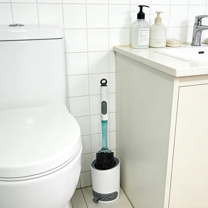 Toilet Brush Set, Silicone Toilet Bowl Scrubber & Holder - Reusable & Drip-Proof Bathroom Cleaner, Space-Saving Design for RV, Apartment; Includes Dispenser, Grey 1PCS