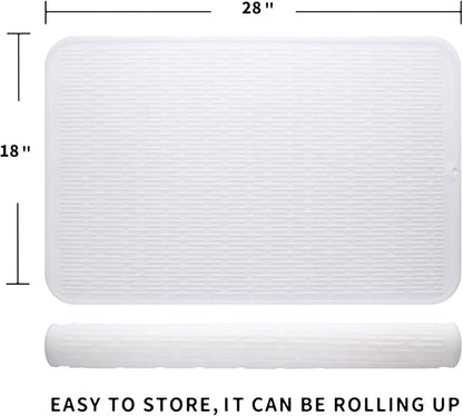 MicoYang Silicone Dish Drying Mat for Multiple Usage,Easy clean,Eco-friendly,Heat-resistant Silicone Mat for Kitchen Counter or Sink,Refrigerator or Drawer Liner Translucent 3XL 28 inches x 18 inches
